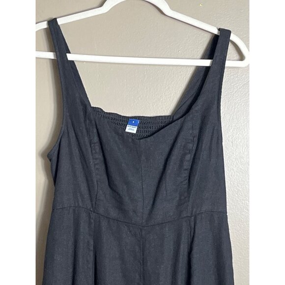 Old Navy Dress Linen Blend Black Midi Sundress Pockets Chic Fit Flare Womens S - Picture 9 of 9